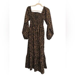 Nasty Gal Black and Brown Leopard Long Sleeve Maxi Dress